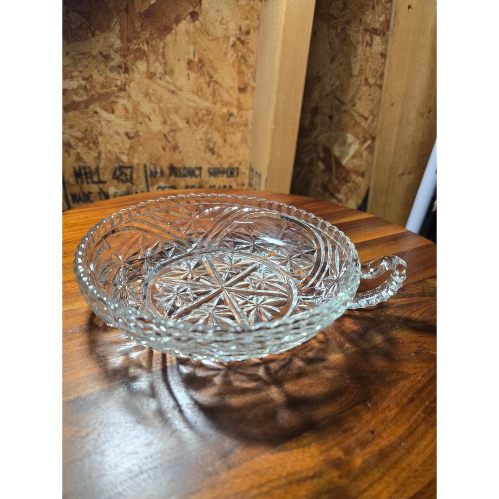 Vintage Pressed Glass Nappy Dish Pinwheel Starburst Pattern Single Handle Clear